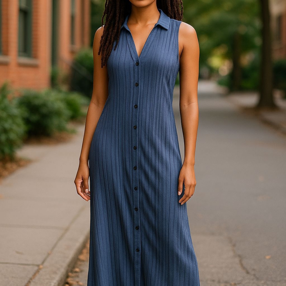 Elegant Sleeveless Blue Maxi Dress